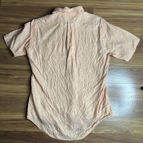 Camisa Brooks Brothers Hombre Talla M Manga Corta Abotonada Lino Irlandés Creamcle - Imagen 11 de 15