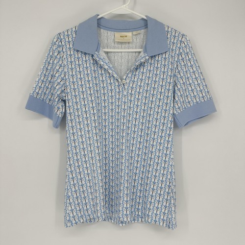 Maeve by Anthropologie Shirt Damen Small blau weiß Schmetterlingsdruck Polo Top