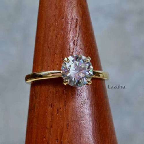 2.50Ct Round Moissanite 18K Yellow Gold Bridal Set Prong Setting Ring For Her - Picture 2 of 13