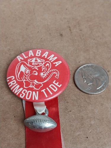 Vintage Alabama Crimson Tide Pinback Button With Football Charm And Ribbon Rare - Picture 5 of 5