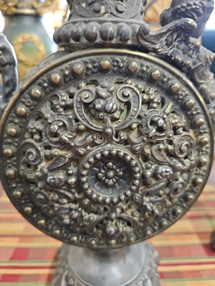 Antique Heavy Cast Metal Urn Figural Ewer Ornate Art Nouveau - Image 2 of 4