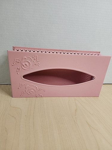 Vintage rosa Metall Tissue Box Halter-Wand/Theke Halterung, Floral, Schiebeplatte - Bild 2 von 11
