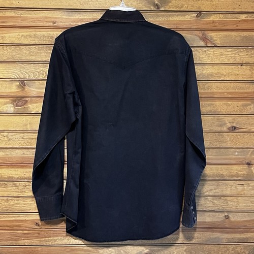 Wrangler Men’s Pearl Snap Black Brush Popper Shirt 16.5x36 Long Sleeve Western - Picture 10 of 12