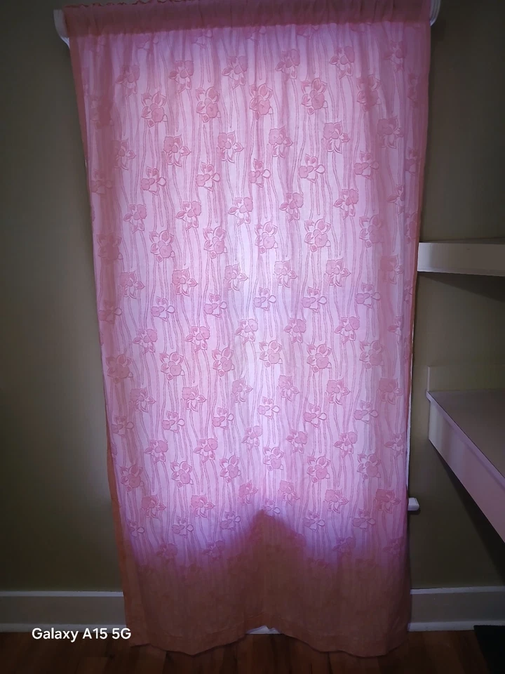 "Cotton Candy" PINK COTTON Jacquard Handmade Pair (2) Panels Curtains DAFFODILS - Image 3 of 4