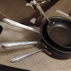 lot of 4 Anodized Stainless Steel Nonstick Fry Pan Skillets 8", 10", 10", 4qt.