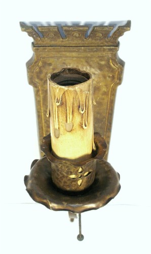 ANTIQUE WALL SCONCE ART CASTLE BRASS GOTHIC CANDLESTICKS CANDLE STICKS ELECTRIC - Picture 6 of 8