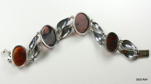 Pulsera de eslabones ámbar estilo artesanal de plata de ley 925 hecha a mano firmada * - Imagen 8 de 11