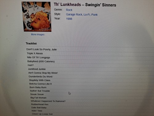 Swingin' Sinners by Th' Lunkheads (CD, 1998, 360 Twist Records like new! - Picture 7 of 7
