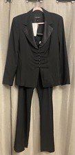 J1 NEW RARE ESCADA 44 BLACK PANT SUIT WITH BEADED BLACK JET GLASS SPARKLE 10.5