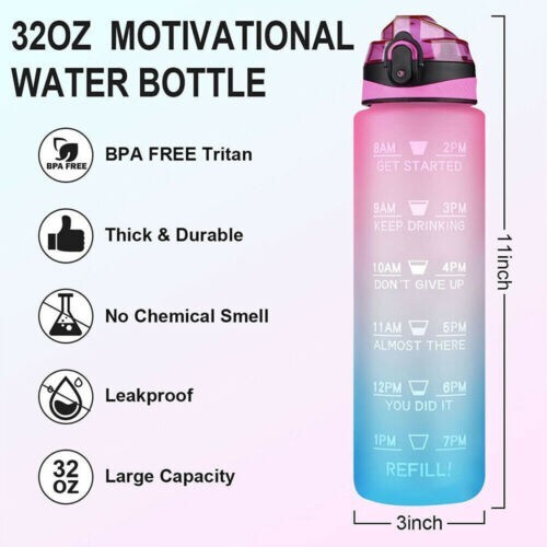 Wasserflasche 32 Unzen mit Zeitmarke BPA-frei - Bild 6 von 6