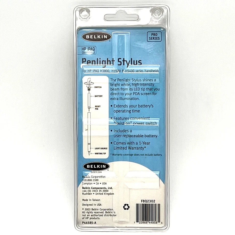 Belkin Penlight Stylus For HP iPAQ H3800 H3900 H5400 Series Handhelds LED Light - Image 2 of 4