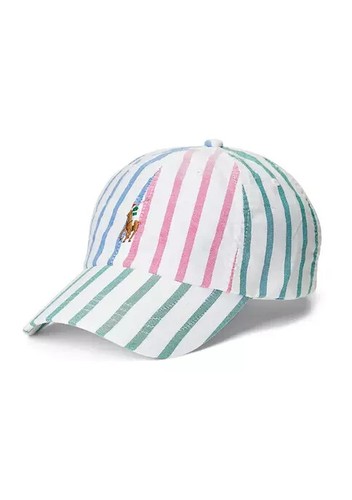 NEW Polo Ralph Lauren Striped Cotton Oxford Baseball Cap Hat White Pony Logo - Picture 2 of 8