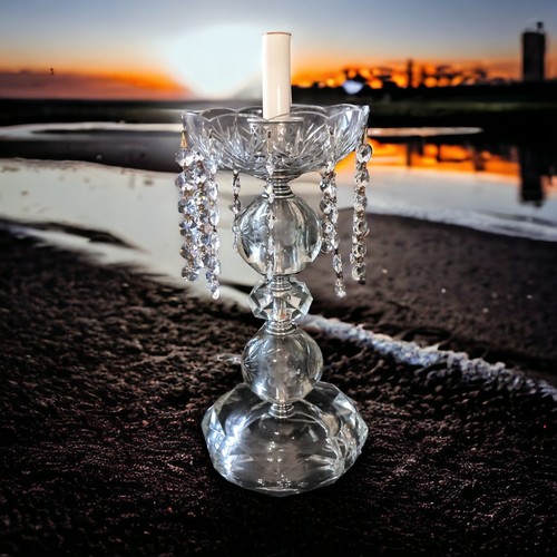 Mantel Crystal Prisms Lamp Boudoir Stacked Victorian Chandelier Etched Floral - Picture 20 of 20