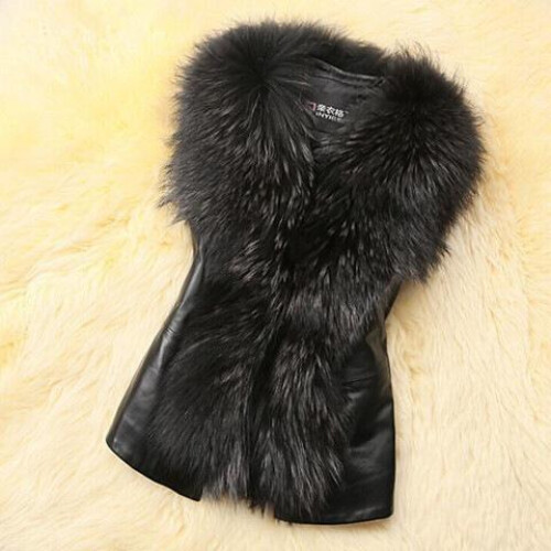 Sleeveless Short Fake Fur Vest Women Black Vest Coat - Picture 1 of 20