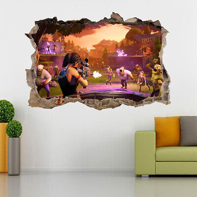 Battle Royale Classic Original 3D Smashed Wall Breakout Sticker Kids Bedroom FPS