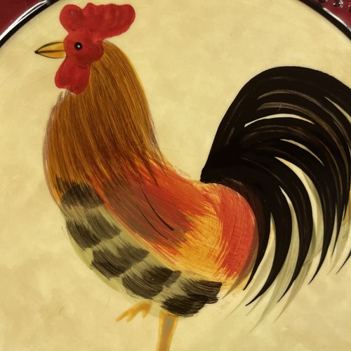 4 Countryside Barn Rooster Salad Plates Italy Farmhouse Country Red Beige 9” - Picture 4 of 11
