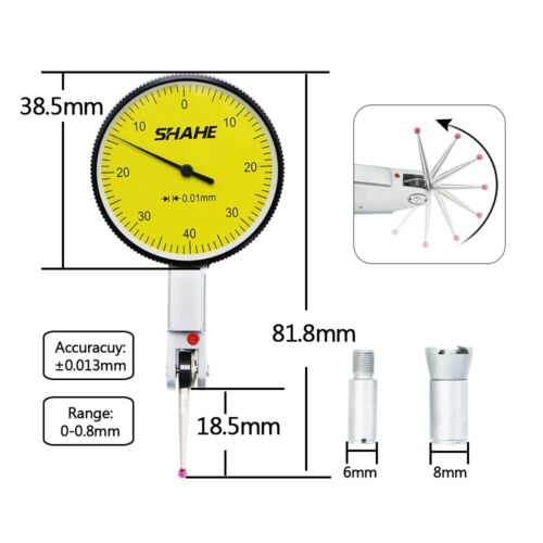 Shahe 0-0,8 mm 0,01 mm indicatore test quadrante metrico con gioiello rosso 5312-08A - Foto 2 di 6