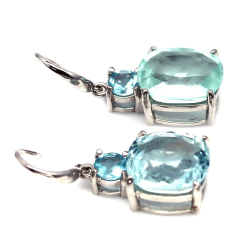 Gema 11 x 13 Mm. Aqua Aguamarina Azul & Topacio Azul Cielo Pendientes 925 Plata - Imagen 2 de 4