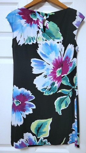 Womens Shift Dress Black Size 6 Large Floral Cap Sleeve Studio by London Times - Picture 4 of 9