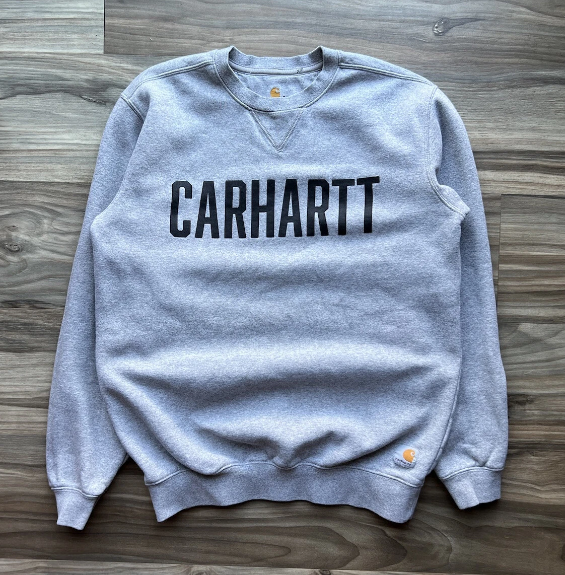 Vtg Carhartt Block Logo Crewneck Sweatshirt size Small Gray Spell out Rare  | eBay