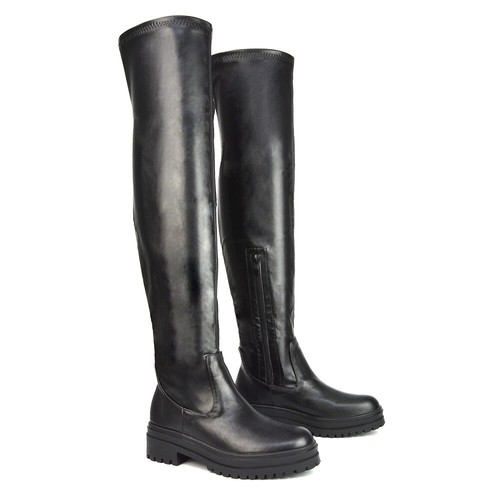 Womens Over The Knee Boots Ladies Chunky Sole Stretch Leg Thigh High Biker Size - Picture 48 of 69