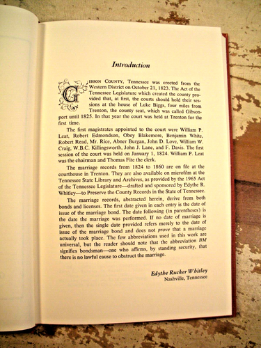 MARRIAGES OF GIBSON COUNTY, TENNESSEE 1824 - 1860 Edythe Whitley HC - Picture 9 of 14