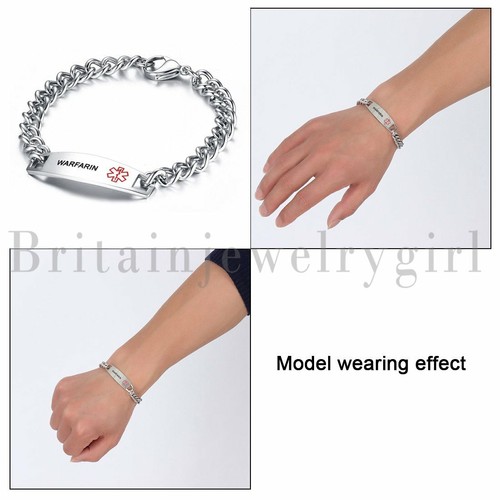 MEN Women LASER ENGRAVED Emergency Medical Alert Stainless Steel Bracelet 8.7" - Picture 13 of 26