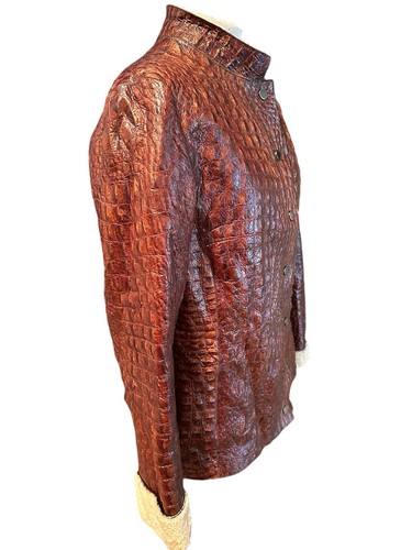 VINTAGE GIORGIO ARMANI LEATHER ALLIGATOR CROCODILE EMBOSSED SHEARLING 10 JACKET - Picture 3 of 8