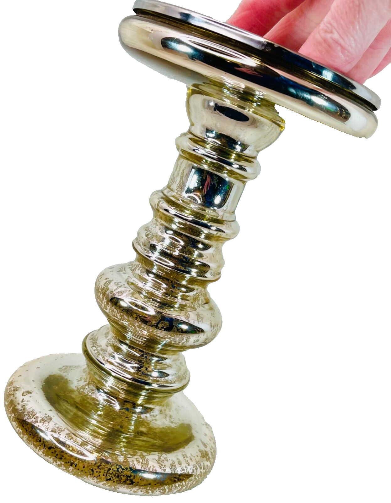 3 Gold Mercury Glass Candle Holders 2 Taper Candlesticks 8” & One 8.5