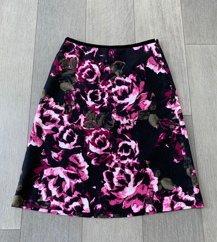 Laura Ashley A-Line Black & Pink Floral Fully Lined Skirt With Pockets - Size 12