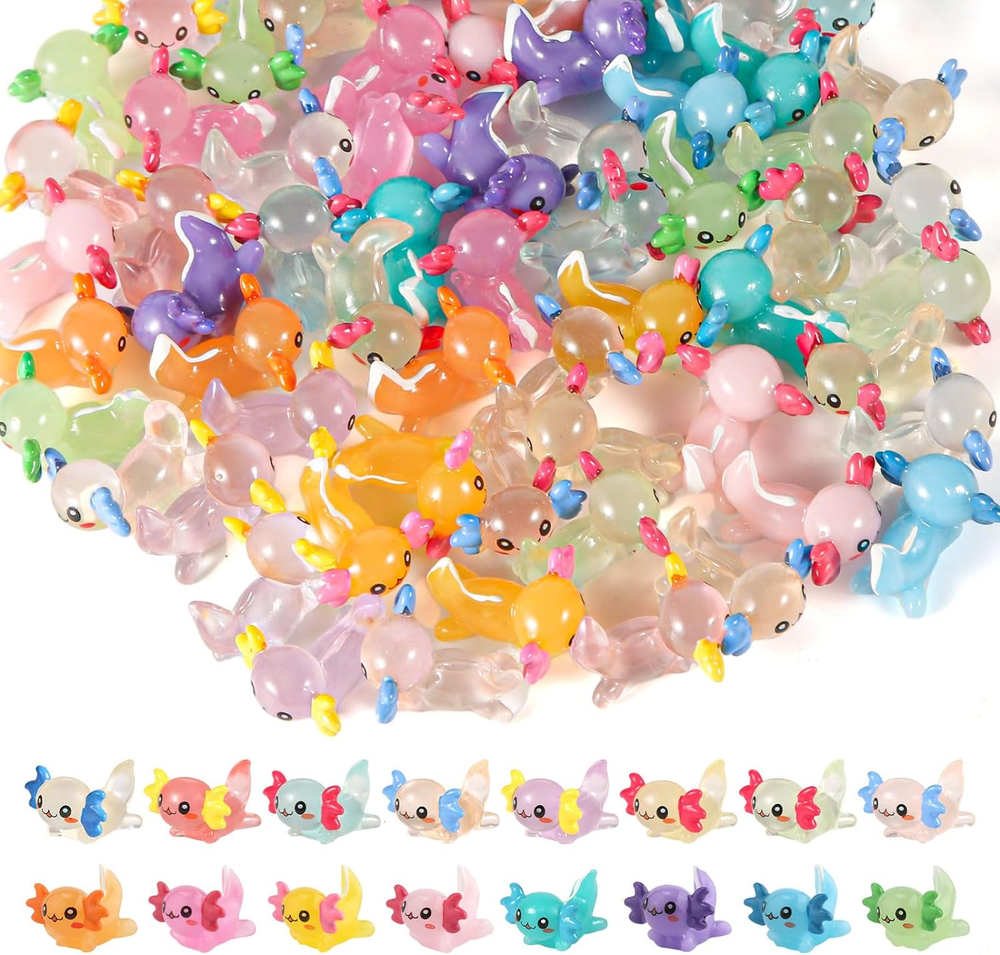 32pcs Mini Resin Axolotl Miniature Figurine, Glow in The Dark Tiny Animal Figuri