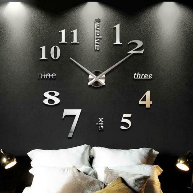 DIY Wanduhr Wohnzimmer Uhr Spiegel Wandtattoo Deko XXL 3D Stylisch Design NEU