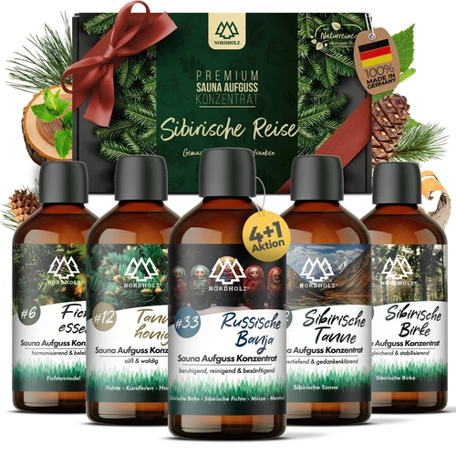 NORDHOLZ® Saunaaufguss [4+1 Gratis] Sauna Aufguss Sauna Aufgussmittel [5x100ml]