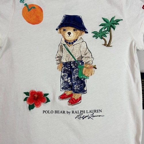 NWT Ralph Lauren Polo Top Girls S 7 White Polo Bear Cotton Jersey Embroidered - Picture 5 of 9