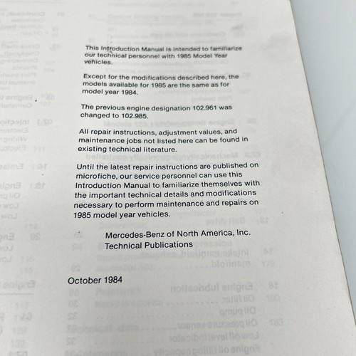 Vintage Mercedes Benz Service Manual Model Year 1985 Passenger Cars USA Version - Picture 9 of 11