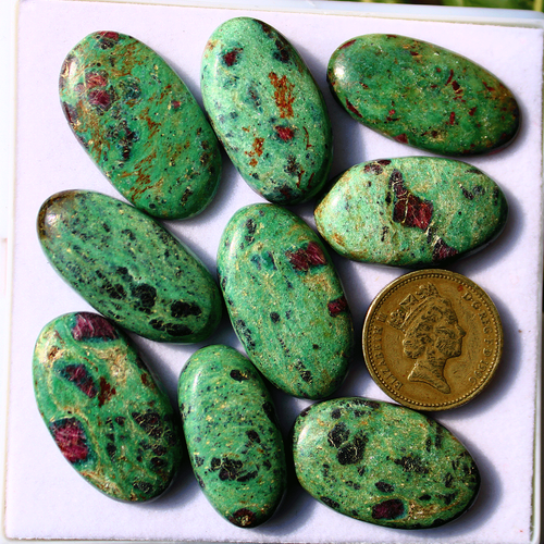 9 Pcs Natural Ruby Fuchsite Untreated 29.5mm-33mm Oval Cabochon Loose Gemstones - Picture 5 of 11
