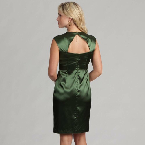 London Times Women's Size 4 Side Green Ruched Sheath Dress - Picture 3 of 3