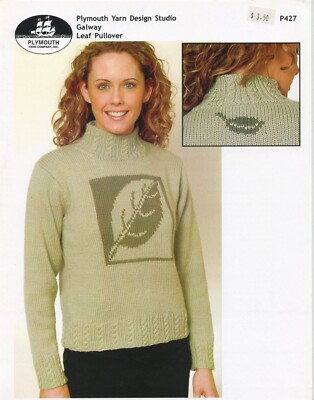 Plymouth Knitting Pattern P427 Galway Leaf Pullover Women 38''-48.5''