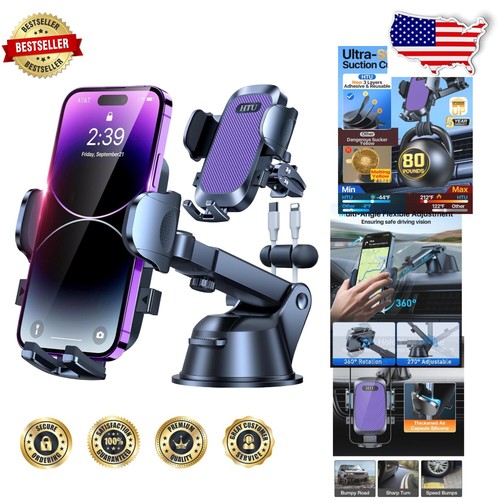 Universal Car Phone Holder with 3-in-1 Mounting & Adjustable Viewing for Safety