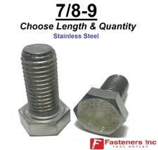 7/8"-9 Stainless Steel Hex Cap Screw Bolt (All Sizes & Qty's) 18-8 / 304 Grade