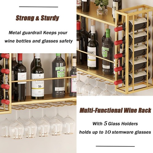 Wall Mounted Wine Rack, Metal Bar Liquor Shelves and Glass Holder,Wall Bar Sh... - Picture 5 of 6