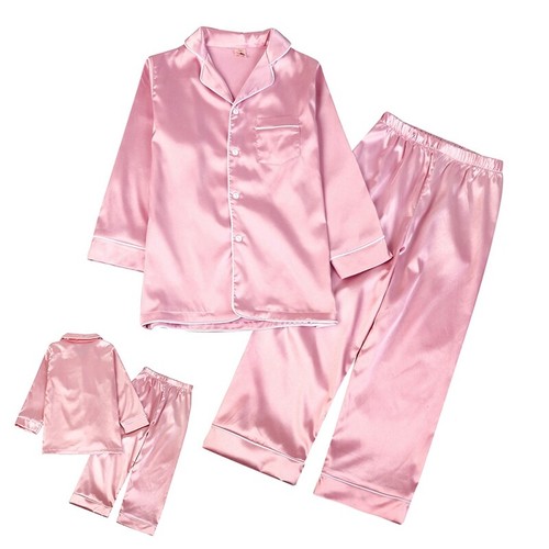 2-piece Girls Boys Silk Satin Pajamas Sleepwear Long Sleeve Nightwear Outfits AU - Picture 13 of 15