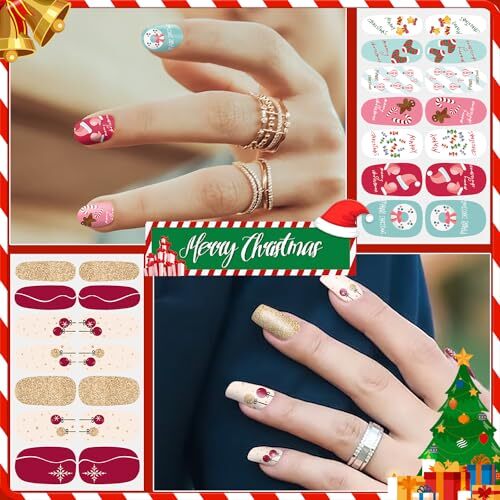 8 Sheets Christmas Nail Wraps for Women Cute Holiday Nail Christmas Series - Picture 3 of 7