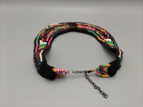 Ethnic Beaded Bib Statement Collar Necklace On Velvet Boho Choke Colorful Tribal - Picture 4 of 10