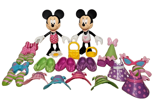 Disney Mickey Mouse Snap N’ Style Bowtique Dress Up Dolls Dresses Shoes Bows LOT