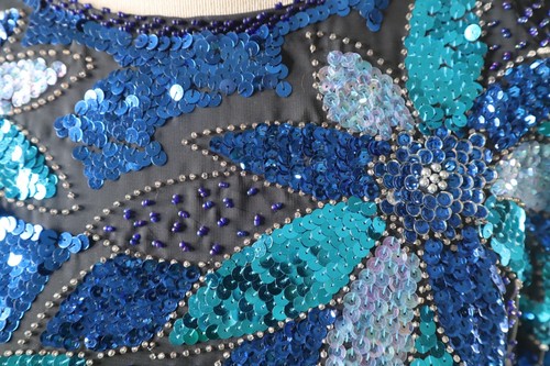 VTG Sequin Beaded Blouse Large Colorful Chevron Hems Cocktail Party Cruise USA - Picture 2 of 10