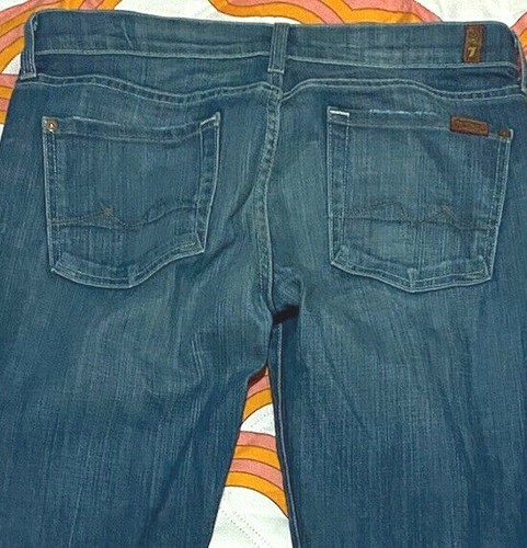 7 For All Mankind Boy Cut Jeans Size 29 Medium Blue Denim 33" Inseam Button Fly - Picture 8 of 12