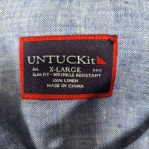 Camisa Untuckit Para Hombre XL Calce Ajustado Azul 100% Lino Valente Resistente a Arrugas - Imagen 2 de 8