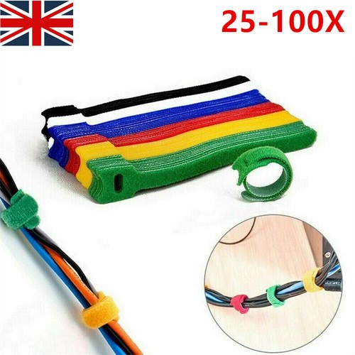 100X Mixed Colour Reusable Hook Loop Cable Tidy Tie Strap Organiser 150mm - 第 2/19 張圖片