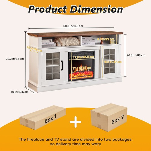 Fireplace TV Stand Console for 65 Inch TVs 18" Electric Fireplace Power Outlets - Picture 28 of 39